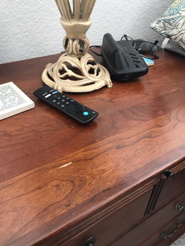 Scratched nightstand top